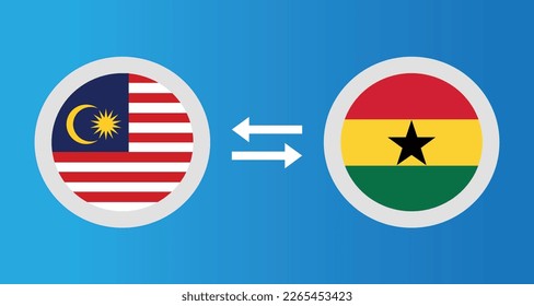round icons with Malaysia and Ghana flag exchange rate concept graphic element Illustration template design
