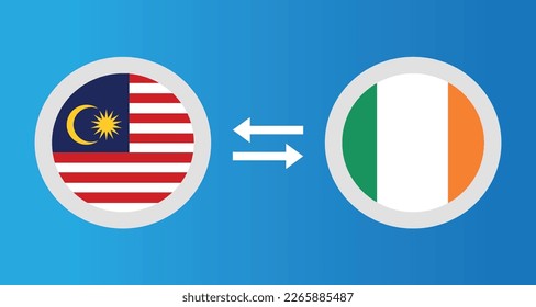 round icons with Malaysia and Ireland flag exchange rate concept graphic element Illustration template design
