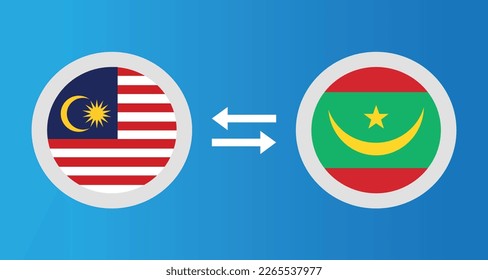 round icons with Malaysia and Mauritania flag exchange rate concept graphic element Illustration template design
