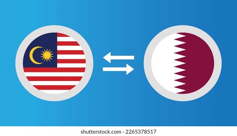 round icons with Malaysia and Qatar flag exchange rate concept graphic element Illustration template design
