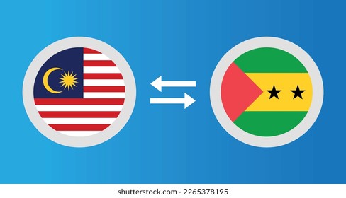 round icons with Malaysia and SaoTome and Principe flag exchange rate concept graphic element Illustration template design
