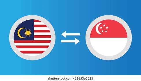 round icons with Malaysia and Singapore flag exchange rate concept graphic element Illustration template design
