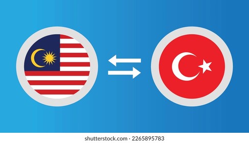 round icons with Malaysia and Turkey flag exchange rate concept graphic element Illustration template design
