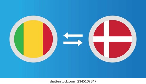 round icons with Mali and Denmark flag exchange rate concept graphic element Illustration template design
