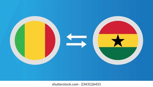 round icons with Mali and Ghana flag exchange rate concept graphic element Illustration template design
