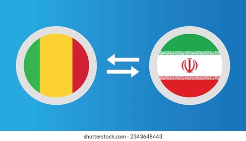 round icons with Mali and Iran flag exchange rate concept graphic element Illustration template design
