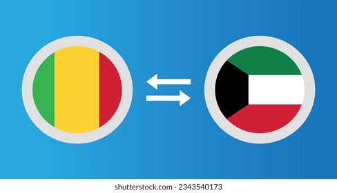 round icons with Mali and Kuwait flag exchange rate concept graphic element Illustration template design
