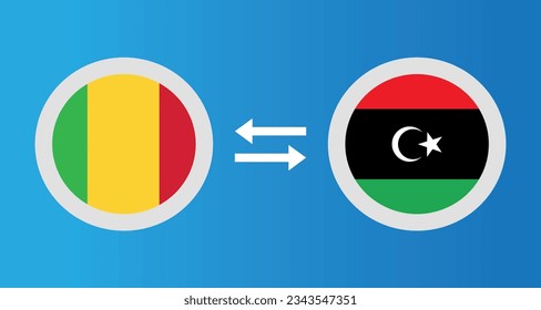 Rundsymbole mit Mali und Libyen Flaggenwechselkurs Konzept Grafik-Element Illustration Vorlage Design

