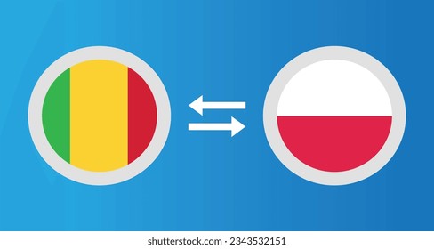 round icons with Mali and Poland flag exchange rate concept graphic element Illustration template design
