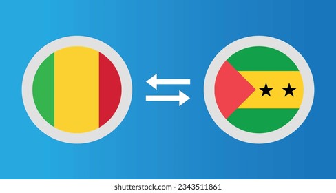 round icons with Mali and Sao Tome and Principe flag exchange rate concept graphic element Illustration template design
