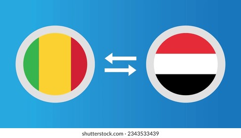 round icons with Mali and Yemen flag exchange rate concept graphic element Illustration template design
