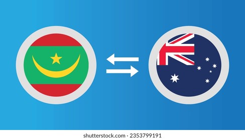 round icons with Mauritania and Australia flag exchange rate concept graphic element Illustration template design
