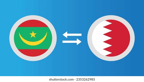 round icons with Mauritania and Bahrain flag exchange rate concept graphic element Illustration template design

