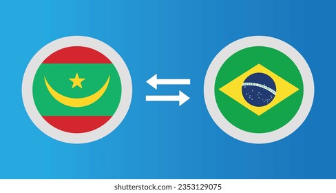round icons with Mauritania and Brazil flag exchange rate concept graphic element Illustration template design
