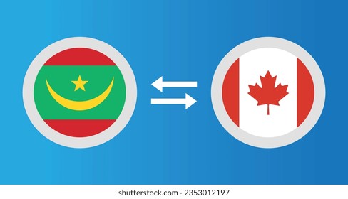round icons with Mauritania and Canada flag exchange rate concept graphic element Illustration template design
