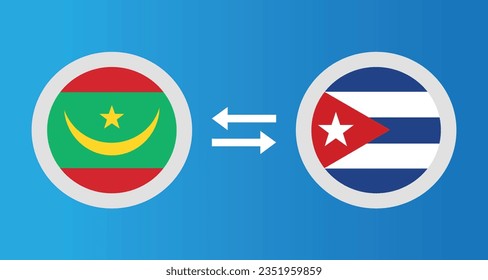 round icons with Mauritania and Cuba flag exchange rate concept graphic element Illustration template design

