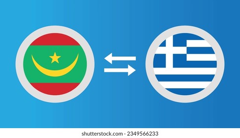 round icons with Mauritania and Greece flag exchange rate concept graphic element Illustration template design
