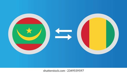 round icons with Mauritania and Guinea-Bissau flag exchange rate concept graphic element Illustration template design
