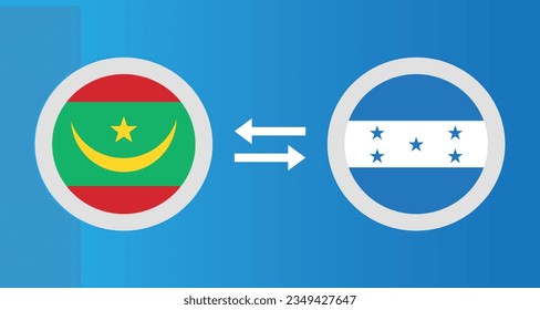 round icons with Mauritania and Honduras flag exchange rate concept graphic element Illustration template design
