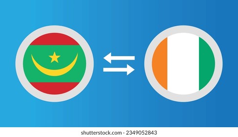 round icons with Mauritania and Ivory Coast flag exchange rate concept graphic element Illustration template design
