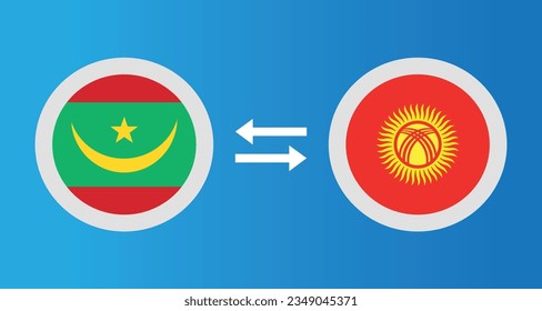 round icons with Mauritania and Kyrgyzstan flag exchange rate concept graphic element Illustration template design
