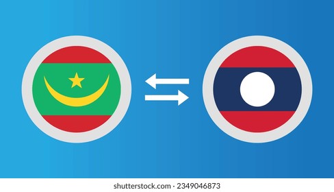 round icons with Mauritania and Laos flag exchange rate concept graphic element Illustration template design
