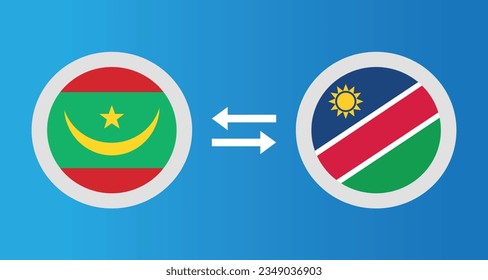 Rundsymbole mit Mauretanien und Namibia Flag-Wechselkurs-Konzept Grafikelement Illustration Template Design
