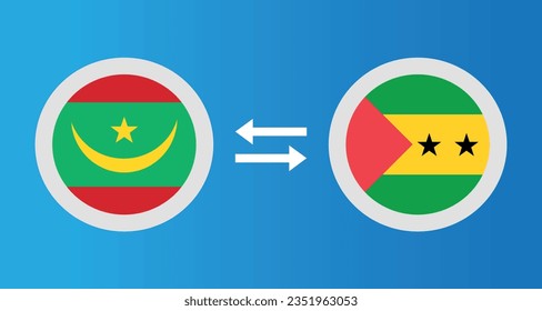 round icons with Mauritania and Sao Tome and Principe flag exchange rate concept graphic element Illustration template design
