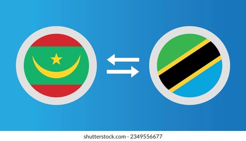 round icons with Mauritania and Tanzania flag exchange rate concept graphic element Illustration template design
