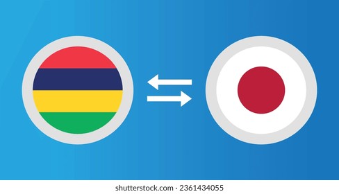 round icons with Mauritius and Japon flag exchange rate concept graphic element Illustration template design
