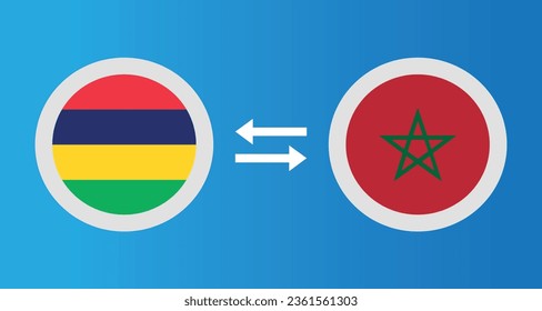 Rundsymbole mit Mauritius und Marokko Flaggenwechselkurs Konzept Grafik-Element Illustration Vorlage Design
