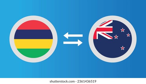 round icons with Mauritius and New Zealand flag exchange rate concept graphic element Illustration template design
