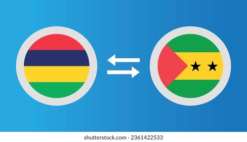 round icons with Mauritius and Sao Tome and Principe flag exchange rate concept graphic element Illustration template design
