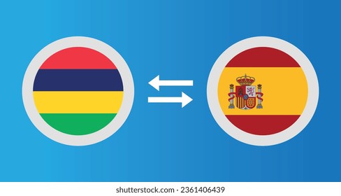round icons with Mauritius and Spain flag exchange rate concept graphic element Illustration template design
