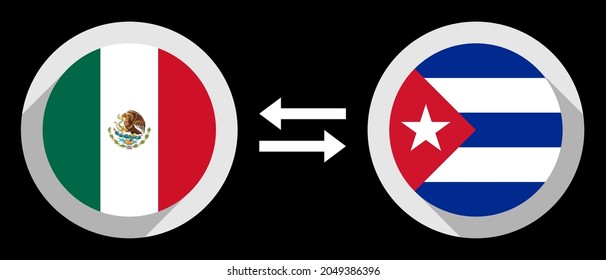 round icons with mexico and cuba flags. mxn to cup exchange rate concept
