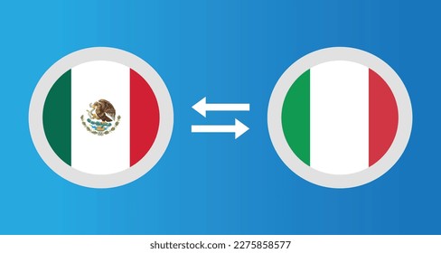 round icons with Mexico and Italy flag exchange rate concept graphic element Illustration template design
