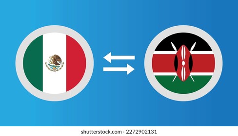 round icons with Mexico and Kenya flag exchange rate concept graphic element Illustration template design
