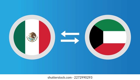 iconos redondos con el concepto de tipo de cambio del indicador México y Kuwait elemento gráfico Diseño de la plantilla de ilustración
