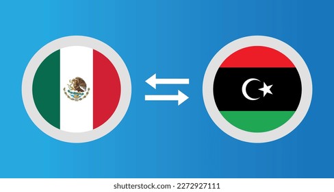 round icons with Mexico and Libya flag exchange rate concept graphic element Illustration template design
