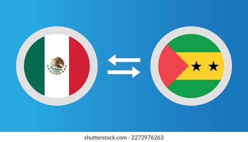 round icons with Mexico and Sao Tome and Principe flag exchange rate concept graphic element Illustration template design
