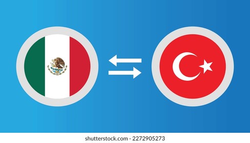 round icons with Mexico and Turkey flag exchange rate concept graphic element Illustration template design
