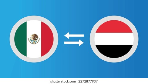 round icons with Mexico and Yemen flag exchange rate concept graphic element Illustration template design
