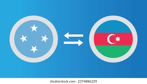 round icons with Micronesia and Azerbaijan flag exchange rate concept graphic element Illustration template design
