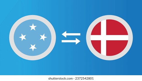 round icons with Micronesia and Denmark flag exchange rate concept graphic element Illustration template design

