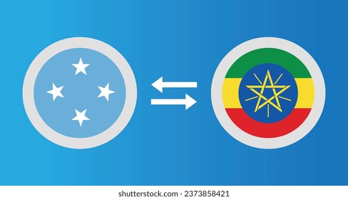 round icons with Micronesia and Ethiopia flag exchange rate concept graphic element Illustration template design
