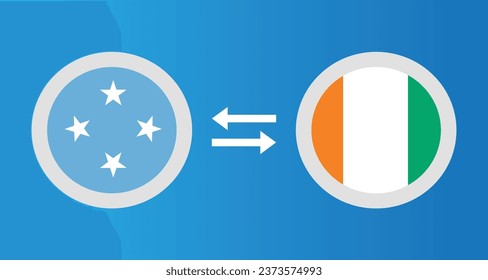 round icons with Micronesia and Ivory Coast flag exchange rate concept graphic element Illustration template design

