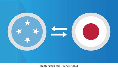 round icons with Micronesia and Japan flag exchange rate concept graphic element Illustration template design
