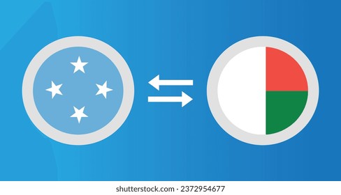 round icons with Micronesia and Madagascar flag exchange rate concept graphic element Illustration template design
