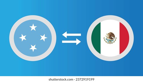 round icons with Micronesia and Mexico flag exchange rate concept graphic element Illustration template design
