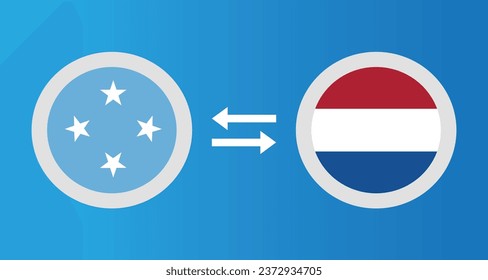 round icons with Micronesia and Netherlands flag exchange rate concept graphic element Illustration template design
